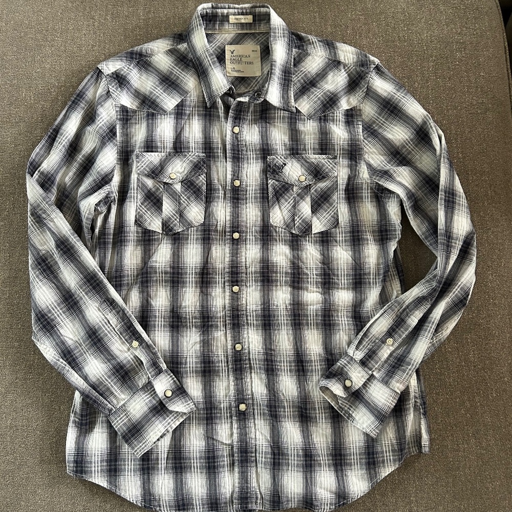 🦋Vintage Fit Plaid Pearl Snap Down Shirt